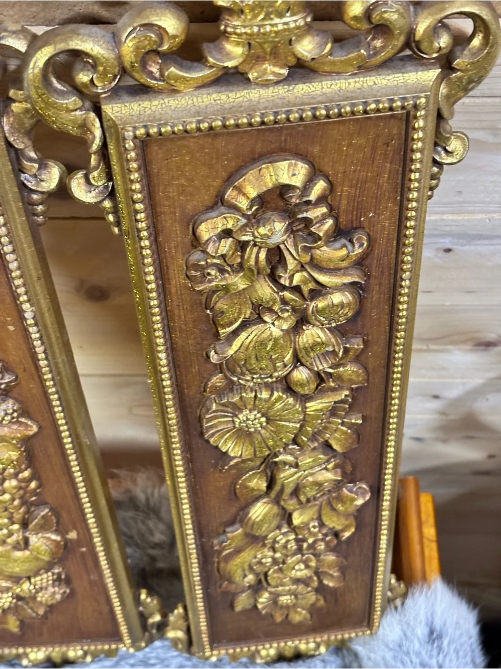 Vintage Gold Fruit Floral Wall Plaques Pair of 2 Hollywood Regency Baroque Decor